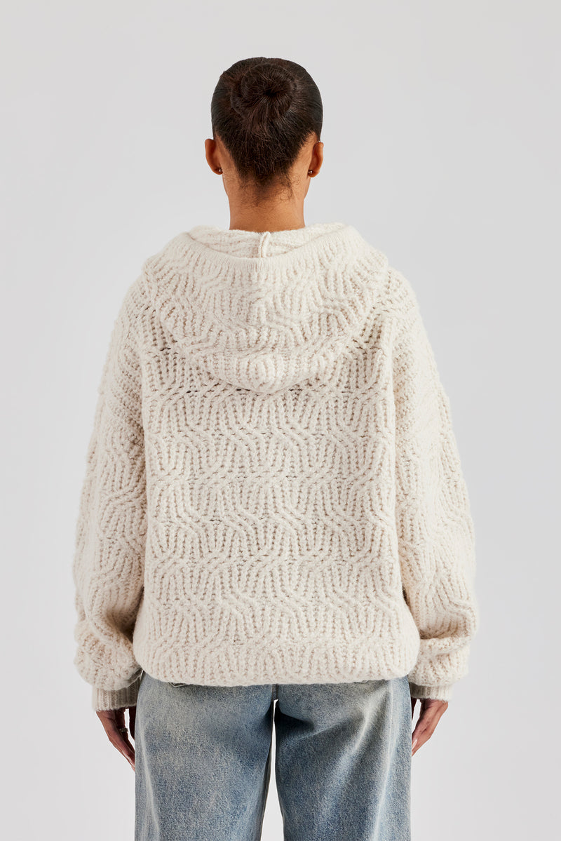 CCC Spliced Cable Knit Hoodie - Off White