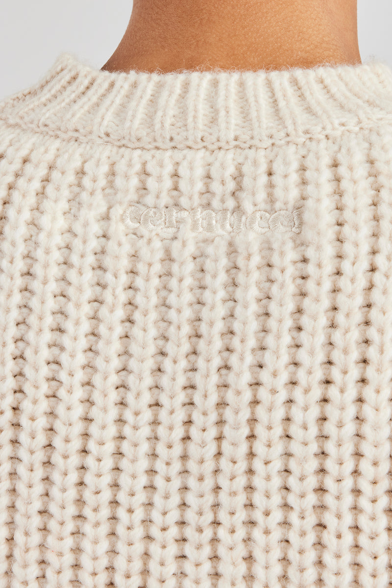 Oversized Cable Knit Sweater - Off White