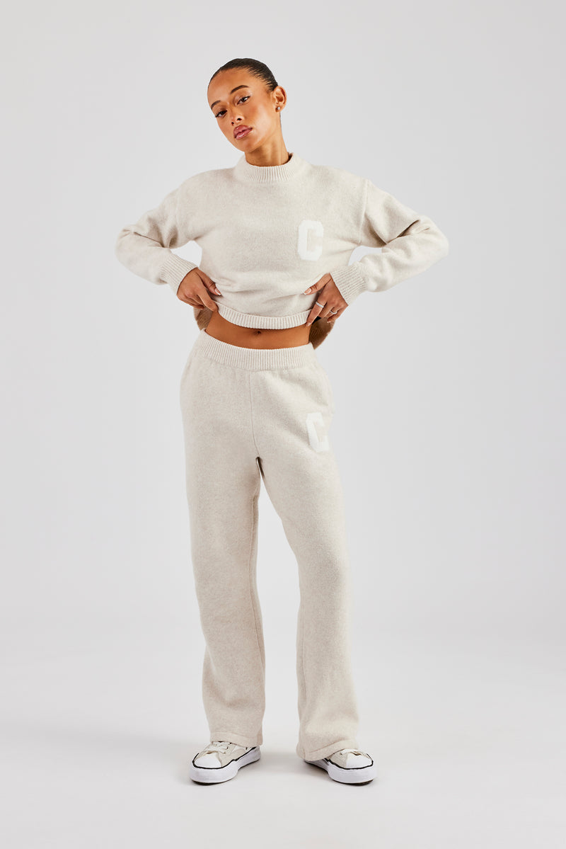 C Knitted Boxy Sweatshirt & Jogger - Oatmeal