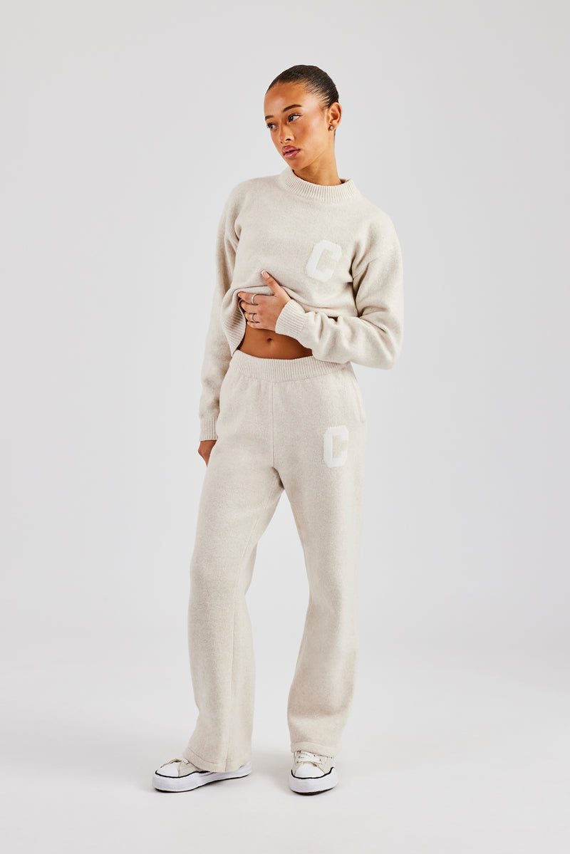 C Knitted Boxy Sweatshirt - Oatmeal