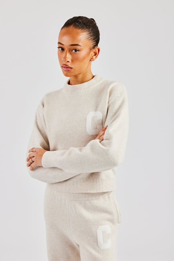 C Knitted Boxy Sweatshirt - Oatmeal