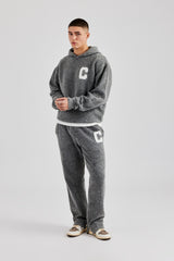 Brushed Knit Split Hem Knitted Jogger- Charcoal