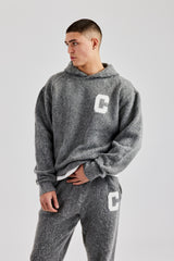 Brushed Knit Oversized Knitted Hoodie - Charcoal