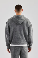 Brushed Knit Oversized Knitted Hoodie - Charcoal