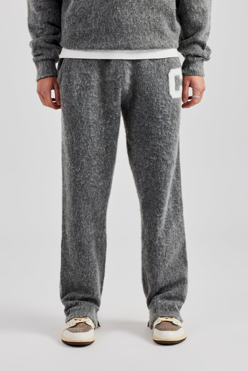 Brushed Knit Split Hem Knitted Jogger- Charcoal