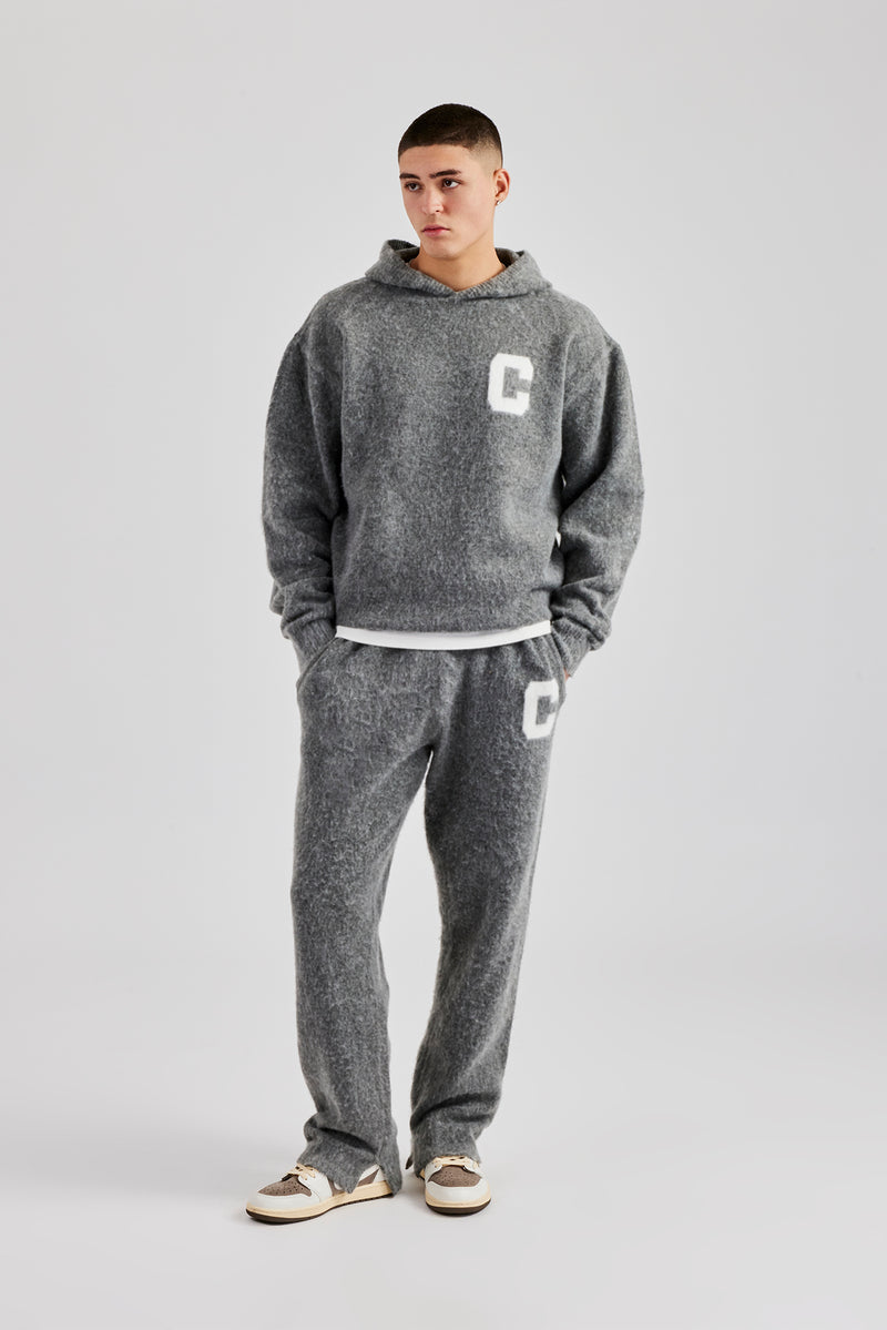 Brushed Knit Oversized Knitted Tracksuit - Charcoal