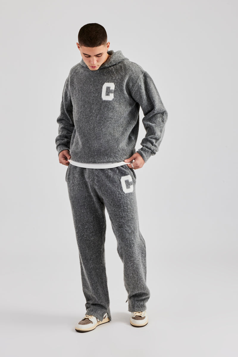 Brushed Knit Oversized Knitted Tracksuit - Charcoal