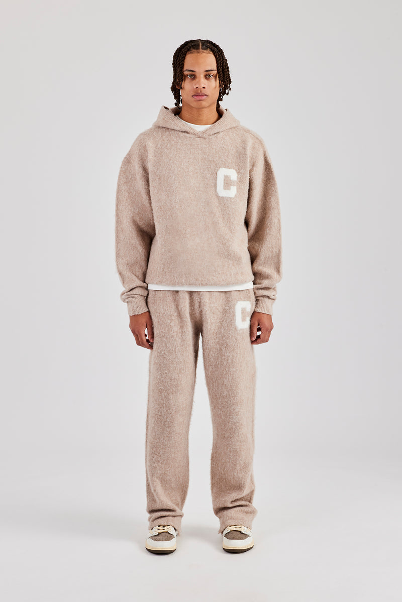 Brushed Knit Oversized Knitted Tracksuit - Stone