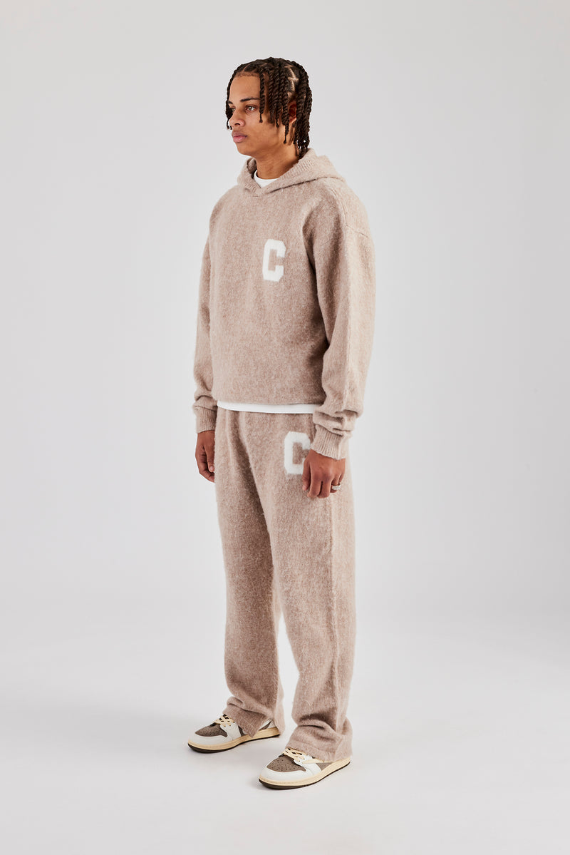 Brushed Knit Oversized Knitted Tracksuit - Stone