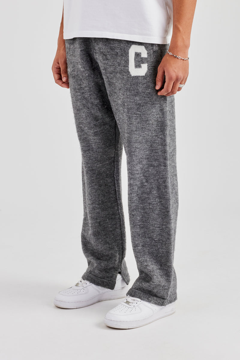 Brushed Knit Split Hem Knitted Jogger- Charcoal