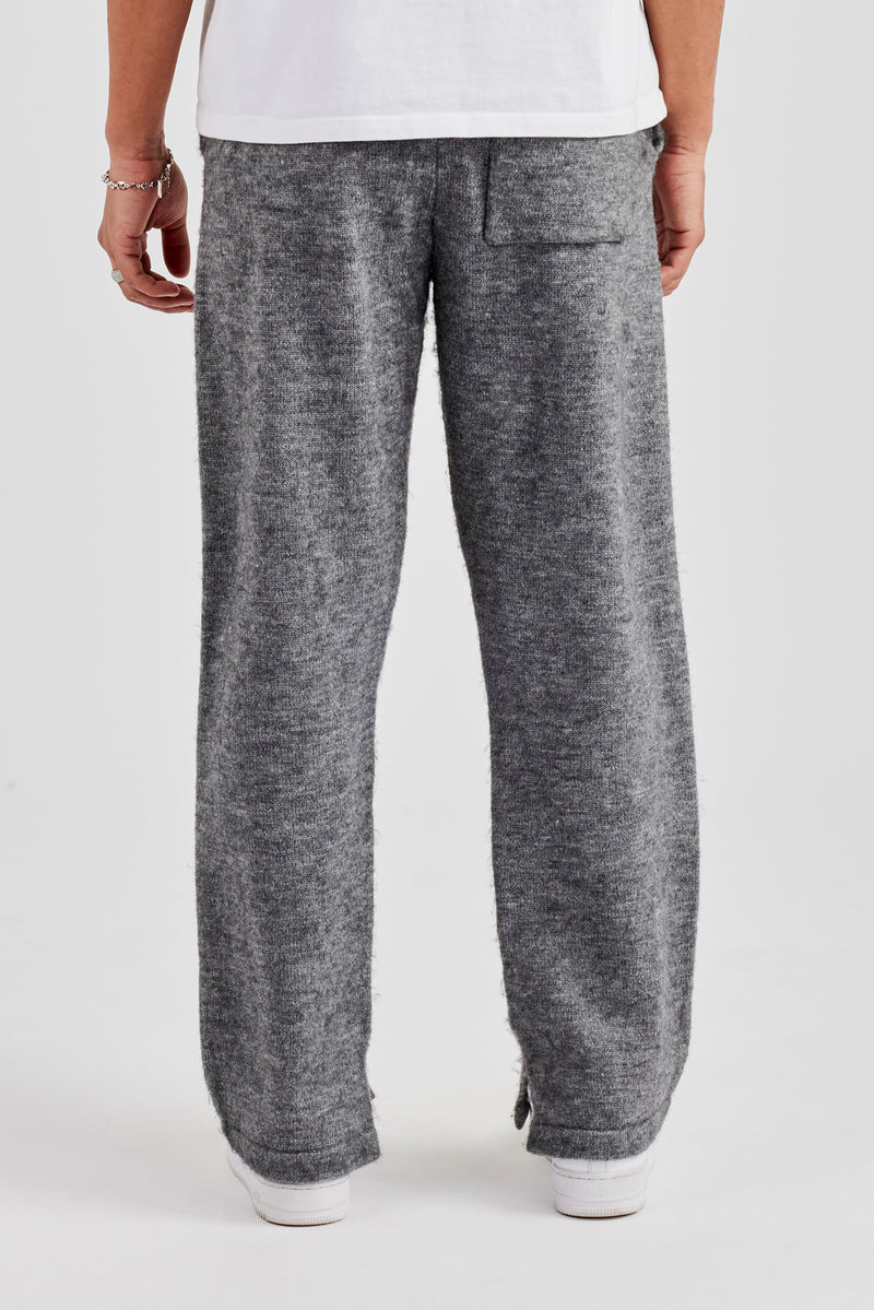 Brushed Knit Split Hem Knitted Jogger- Charcoal