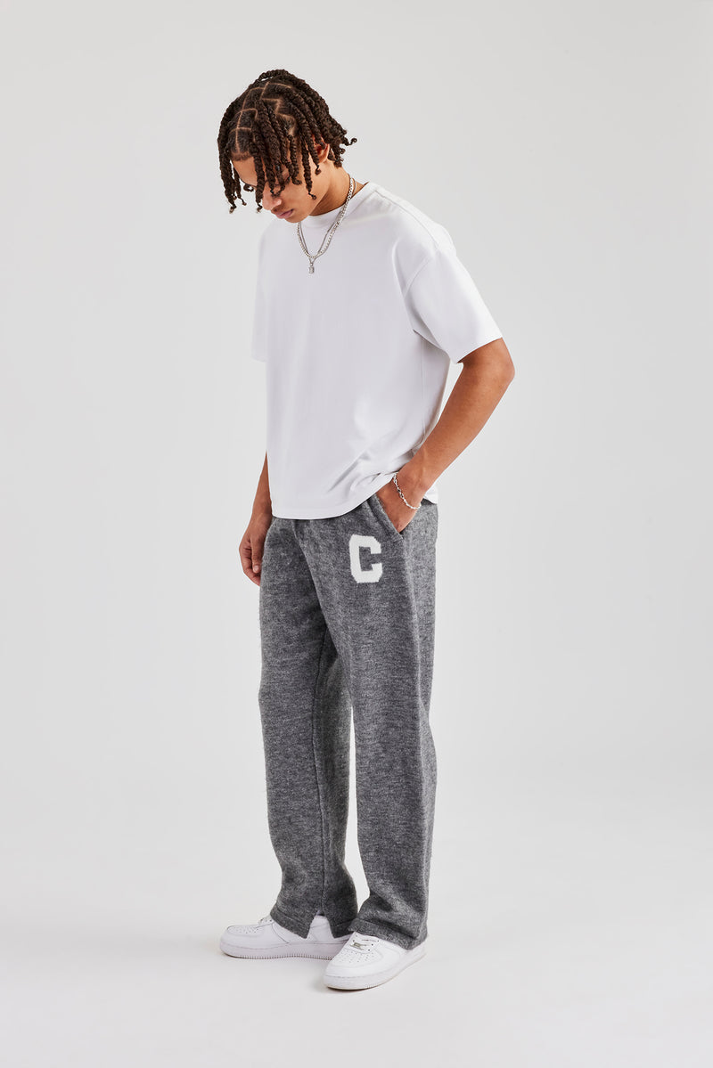 Brushed Knit Split Hem Knitted Jogger- Charcoal