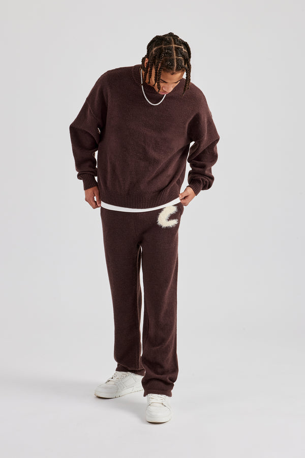 Fluffy Intarsia C Jogger - Chocolate