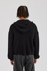 Dual Ended Knitted Zip Hoodie - Black