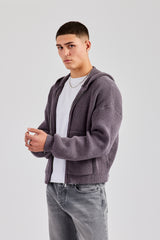 Dual Ended Knitted Zip Hoodie - Charcoal