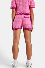 Contrast Crochet Knitted Short - Pink