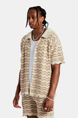 Crochet Knitted Embroidered Shirt - Beige