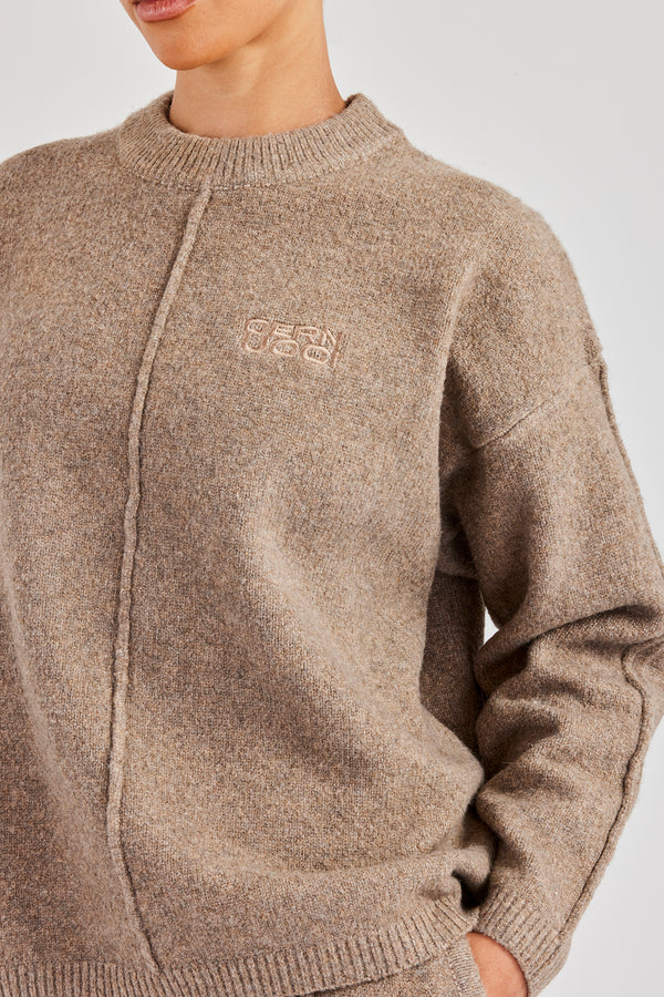 Seam Detail Knitted Sweatshirt - Brown