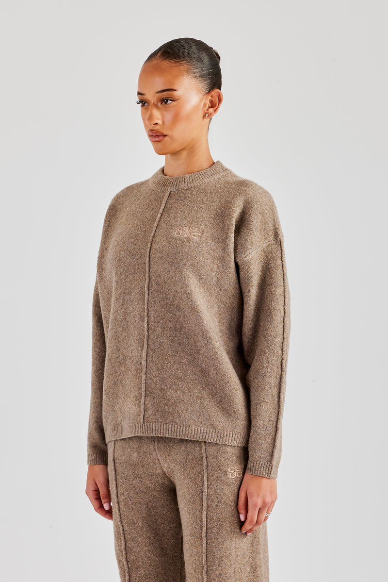 Seam Detail Knitted Sweatshirt - Brown