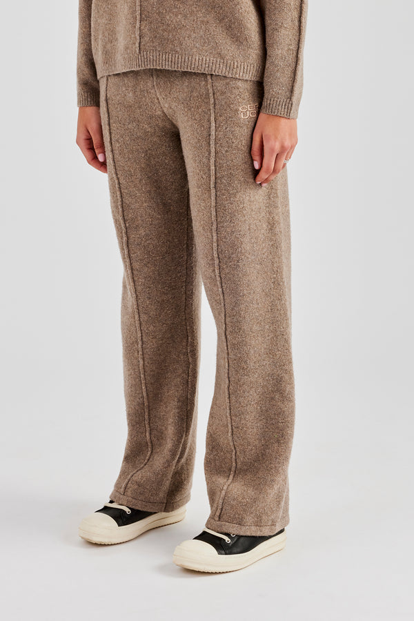 Seam Detail Knitted Wide Leg Jogger - Brown