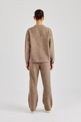 Seam Detail Knitted Sweatshirt & Wide Leg Jogger - Brown