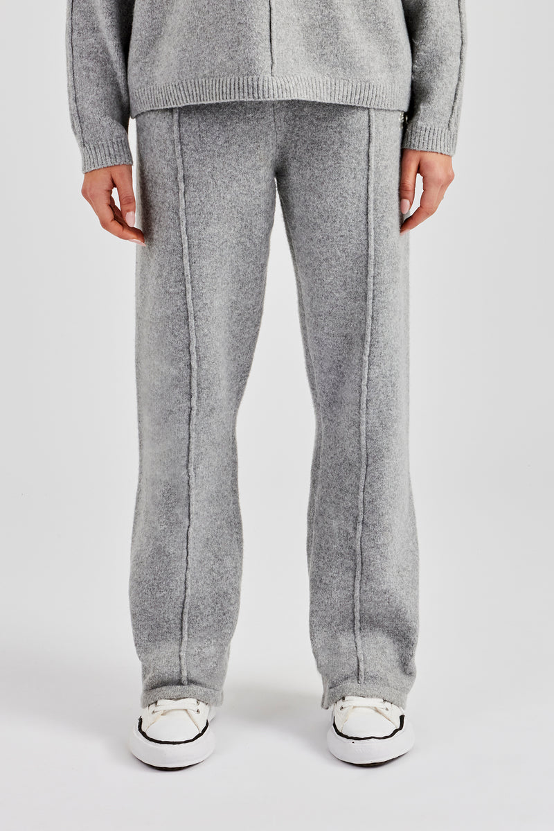 Seam Detail Knitted Wide Leg Jogger - Grey