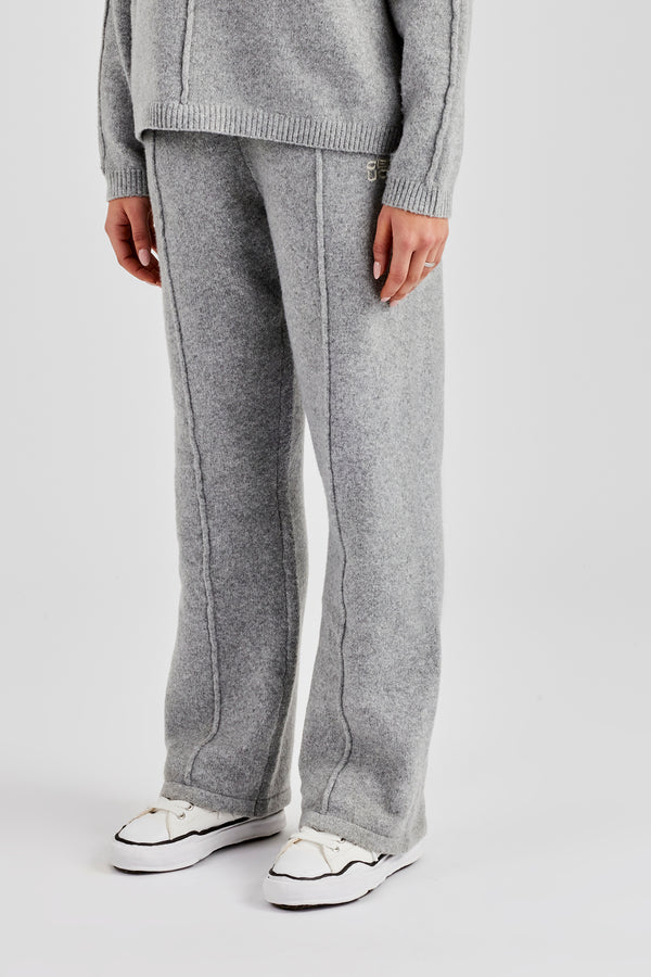 Seam Detail Knitted Wide Leg Jogger - Grey