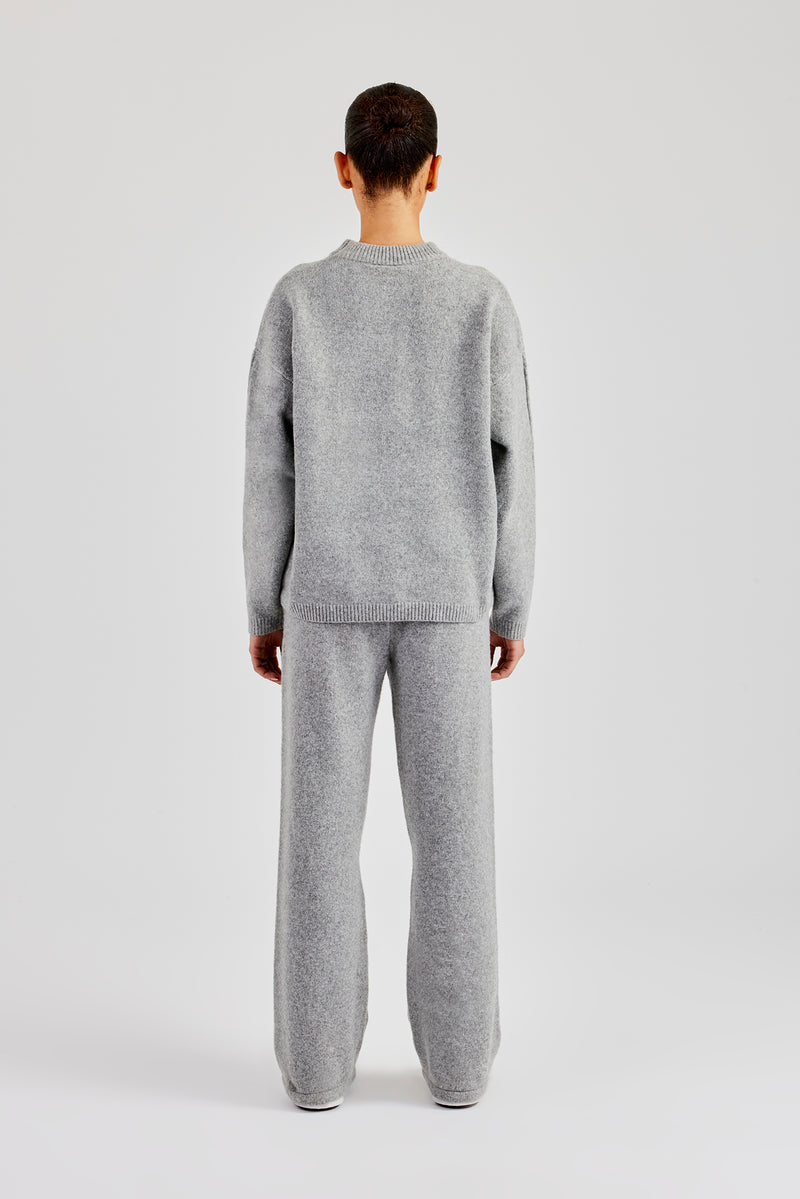 Seam Detail Knitted Sweatshirt & Wide Leg Jogger - Grey