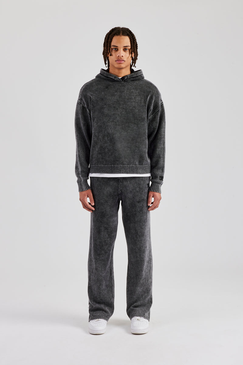 Acid Wash Knit Tracksuit - Charcoal