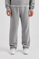 Boxy Knitted Embroidered Hoodie & Straight Leg Jogger - Grey