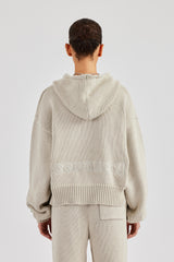 Knitted Embroidered Zip Through Tracksuit - Stone