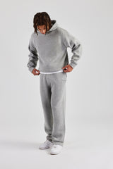 Boxy Knitted Embroidered Hoodie - Grey