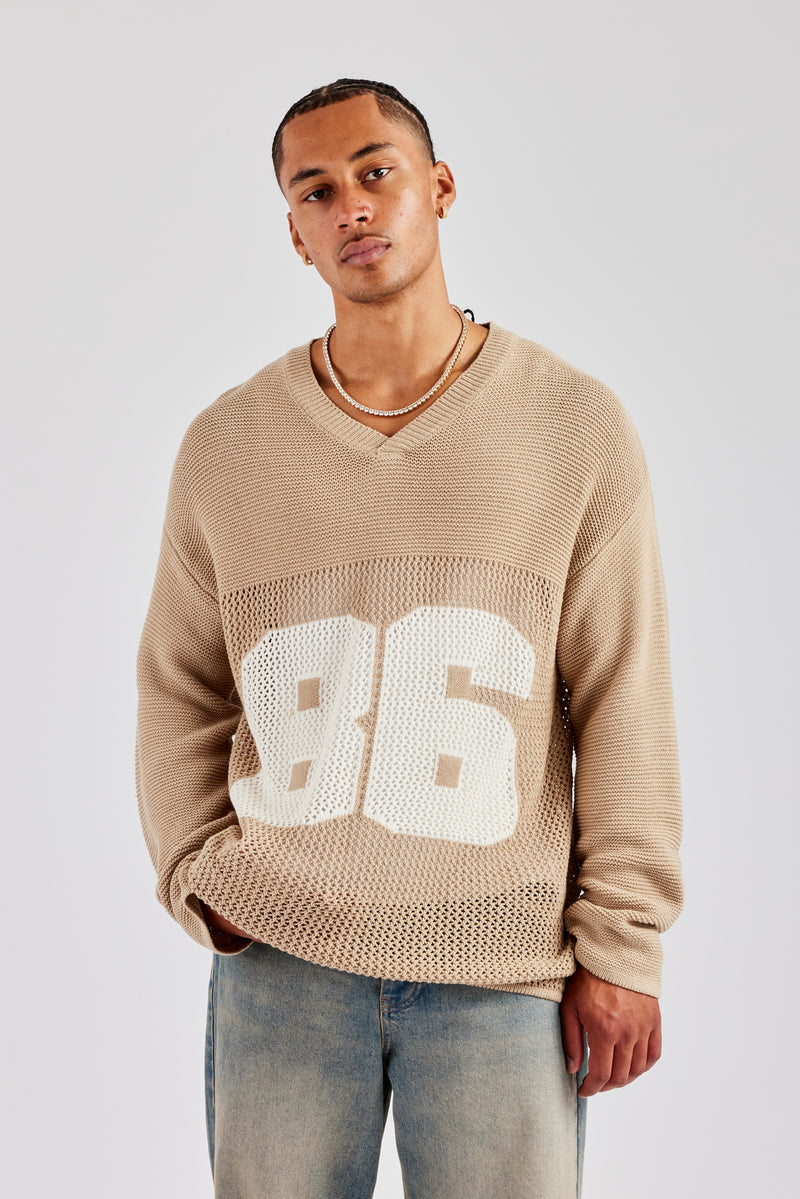 Long Sleeve 86 Knit Varsity - Taupe