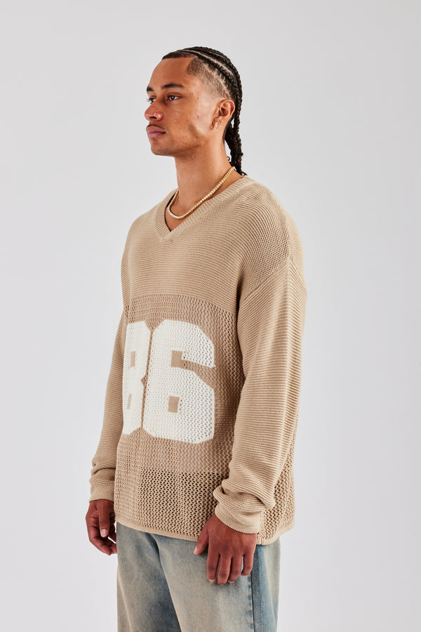 Long Sleeve 86 Knit Varsity - Taupe