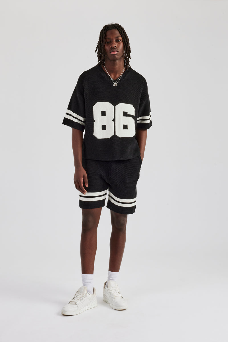 Oversized Boxy Knitted Jersey & Short - Black