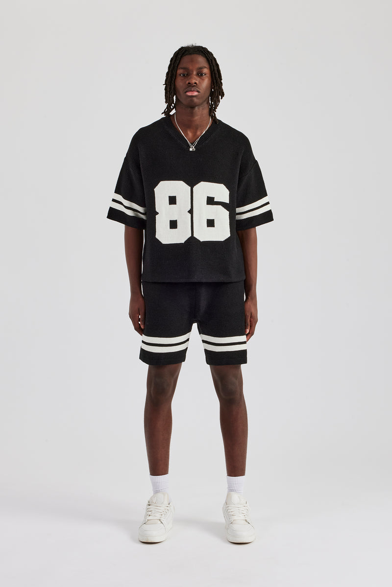 Oversized Boxy Knitted Jersey & Short - Black