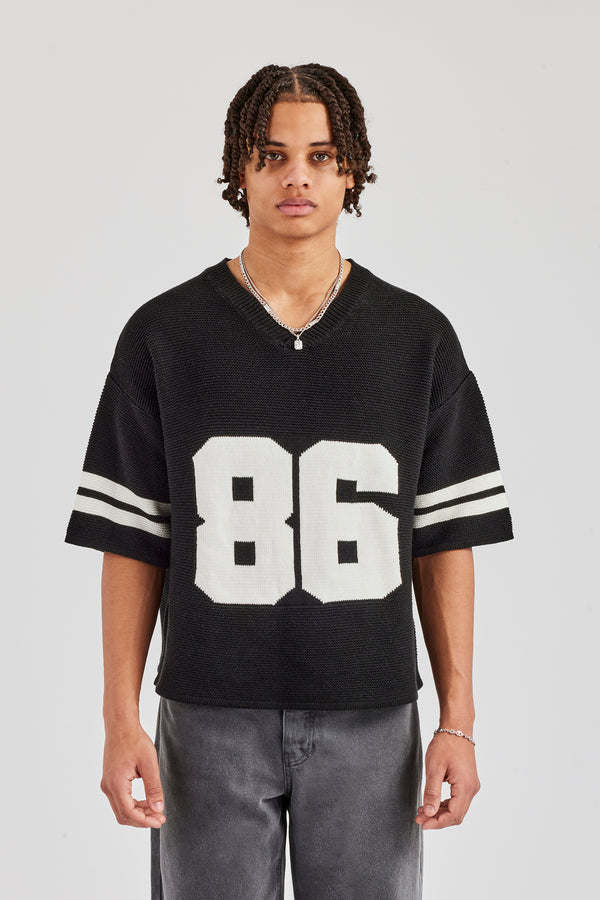 Oversized Boxy Knitted Jersey - Black