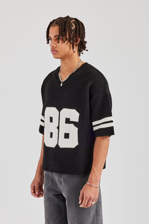 Oversized Boxy Knitted Jersey - Black