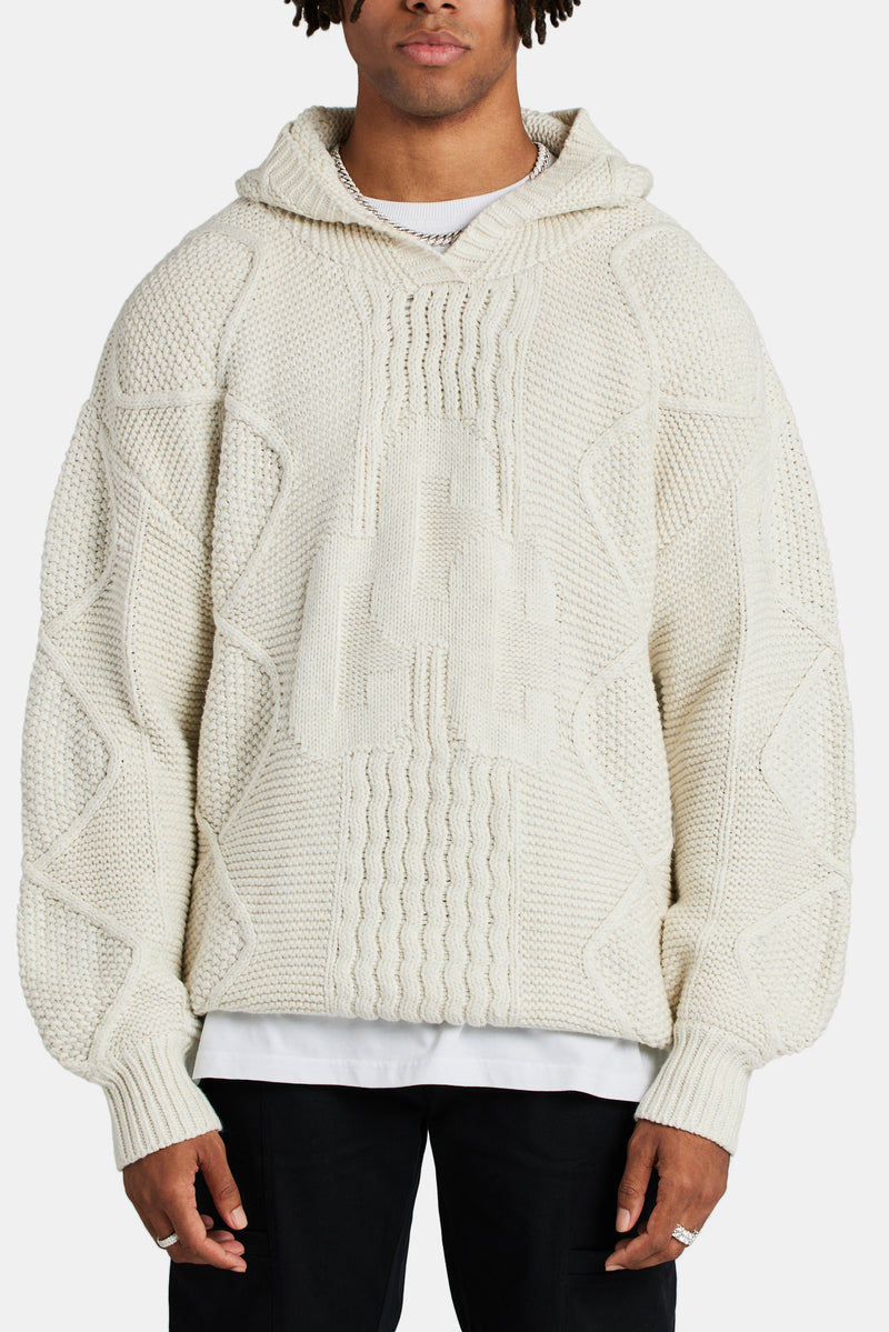 CCC Cable Knit Varsity Hoodie - Ecru