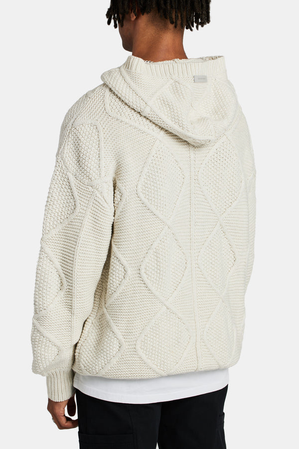 CCC Cable Knit Varsity Hoodie - Ecru