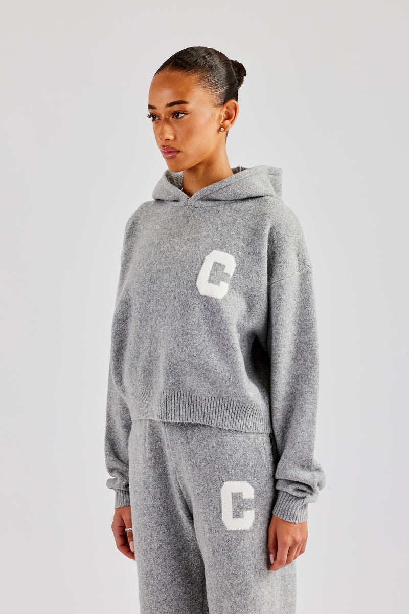 C Knitted Hoodie - Grey