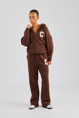 Hooded Zip Through Knitted Tracksuit - Chocolate