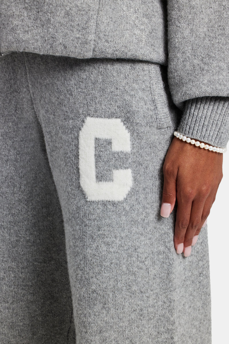 Hooded Zip Through Knitted Tracksuit - Grey