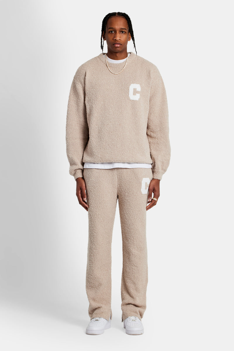 Textured Knitted Sweater Tracksuit - Beige