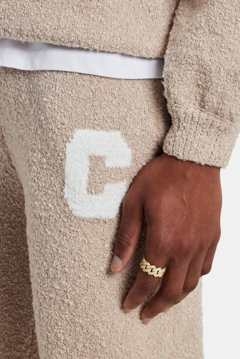 Textured Knitted Sweater Tracksuit - Beige