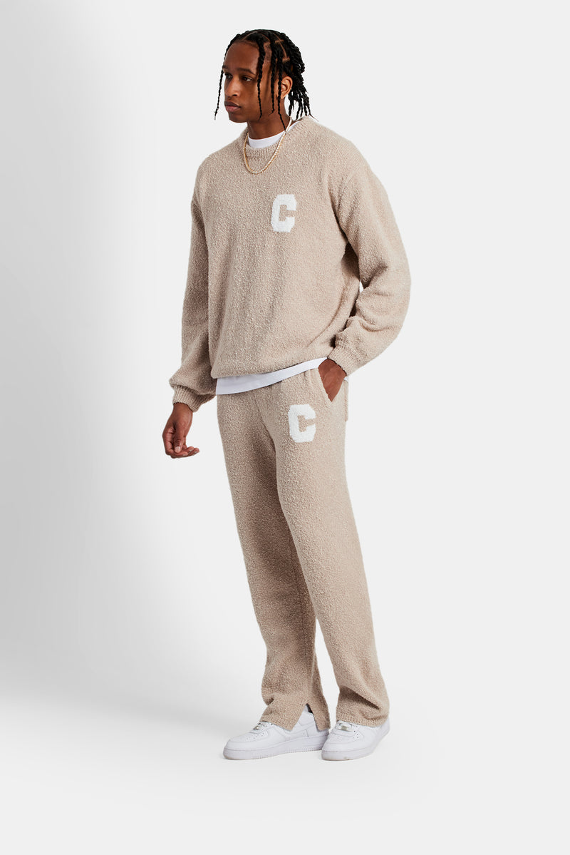 Textured Knitted Sweater Tracksuit - Beige