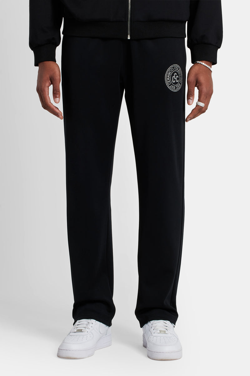 Rhinestone Crest Track Pant - Black