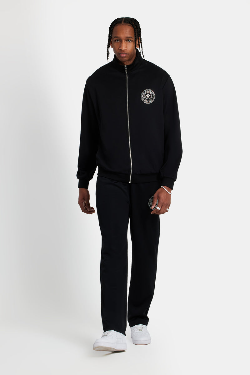 Rhinestone Crest Track Pant - Black