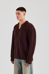 Rib Knit V Neck - Chocolate