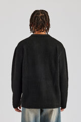 Rib Knit V Neck - Black